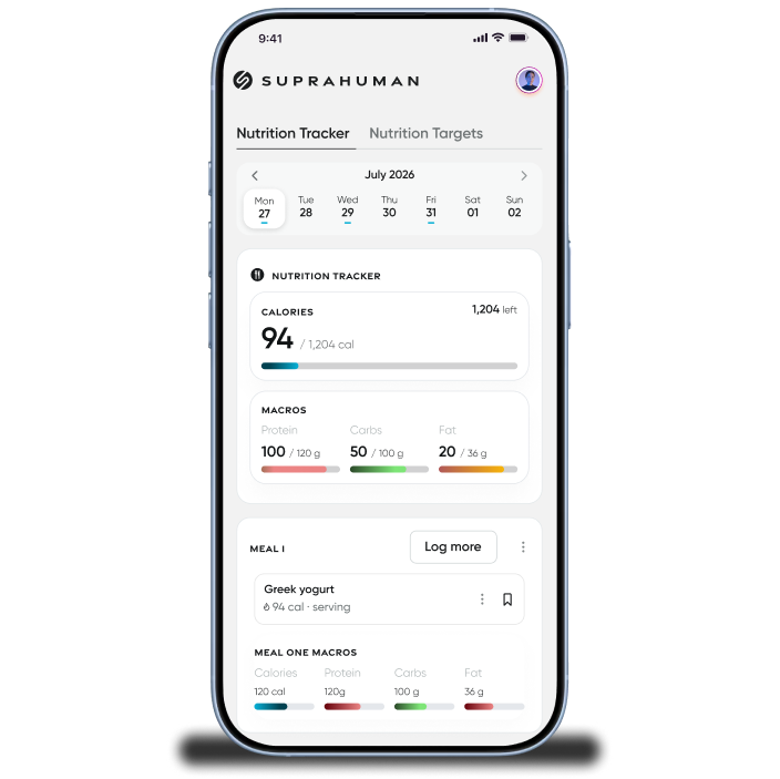 Supra Human app showing the nutrition tracker