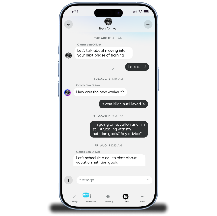 Supra Human app showing a chat with a coach